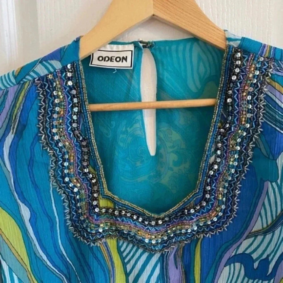 Odeon Vintage Mature Beaded Sequin Flowy Top - Picture 2 of 8